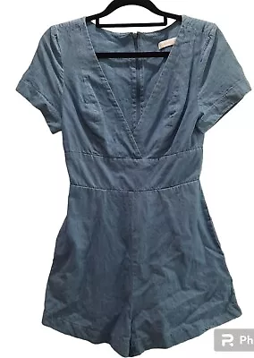 Kookai Playsuit Size 34 Denim Short Sleeve Pockets ZIp Closure Summer Casual • $25