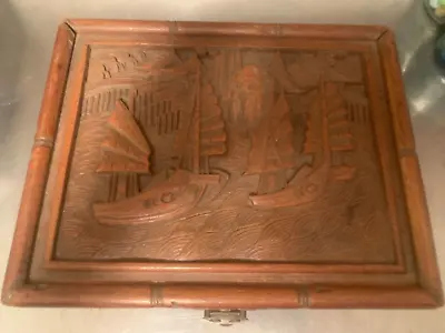 Fabulous Wood Carved Box Holding Antique Bone & Wood Mahjong Tiles - DB Fc • $200