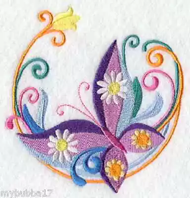 Spring Butterfly Circle Set Of 2 Bath Hand Towels Embroidered By Laura • £23.14