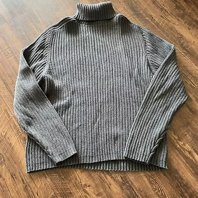 Vintage 80s Charcoal Gray Chunky Ribbed Knit Turtleneck Sweater Size 2XL UK Made • $20