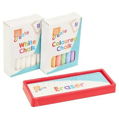 25pc Children's Chalk & Eraser Coloured White Blackboard Arts Crafts Chalk Set • £2.95