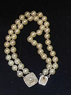 Vintage Sterling Silver Akoya Pearl Double Strand Bracelet • $150