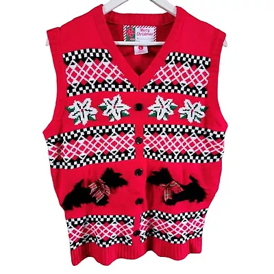 Vintage Christmas Fair Isle Pullover Waistcoat Large -  Scottish Terrier Pattern • £23.99