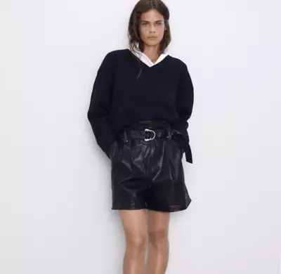 Zara High Waist Faux Leather Paper Bag Shorts Size L 3046/337 • $30