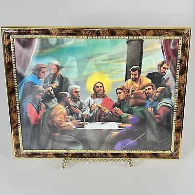 VTG Framed Picture The Last Supper Jesus  Lenticular 3-D Multi-dimensional Bks • $7.99