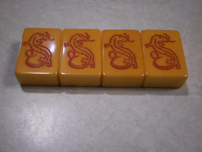 4 Vtge Mah Jong Catalin Bakelite Red Dragon Tiles 4 Restoration Jewelry Crafts • $20