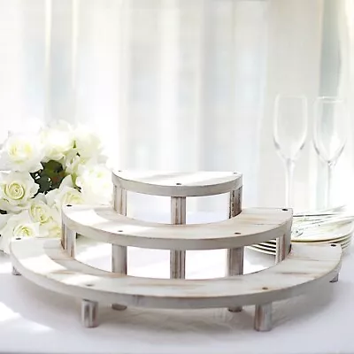 3 Whitewashed 3 Tier Wooden CUPCAKE STANDS Semicircle Dessert Pedestals Events • $30.84