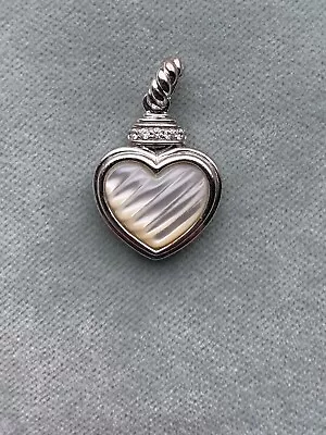 Judith Ripka Sterling Silver Mother Of Heart Pearl Cz Heart Pendant • $143