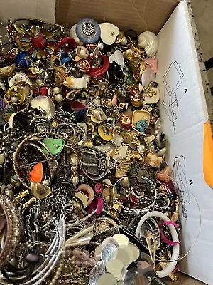 Vintage Jewelry Assortment Box Full Of Earings Necklaces Bracelets& Pins • $4.25