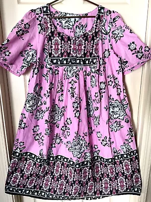 Vintage Caftan Lounge Patio House Dress MuuMuu India Print 100% Cotton Nightwear • $27