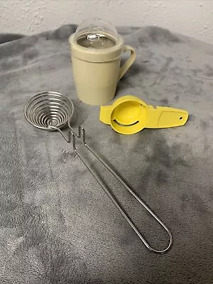 Egg Separator Cup  Metal Strainer And Lid Made In Taiwan Tupperware And Metal • $15.99