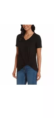 Matty M Women's Side Tie V-Neck T-Shirt Black Size Large |B14 • $19