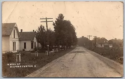 Milford Center Ohio 1910 RPPC Real Photo Postcard South Mill Street Houses Road • $15.95