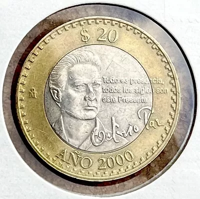 2000 Mexico Coins 20 Pesos Bimetallic Octavio Paz Foreign Currency World Money D • $7.38