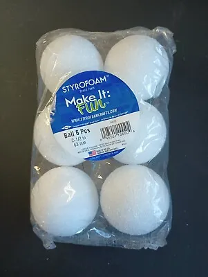 New  6 Piece Package Of Styrofoam Balls 2 1/2 Inch Perfect For Crafts Usa • $9.50