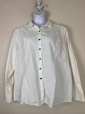 J Jill Womens Plus Size 2X Ivory Cotton Button Up Shirt Long Sleeve • $16