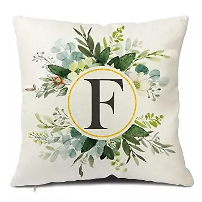 Snycler Monogram Letter F Throw Pillow Covers Floral 18x18 Inch Greenery Spri... • $14.56