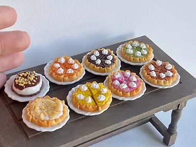 7 Pcs Set 1:6 1:12 Miniature Pumpkin Pie Chocolate Strawberry Slice Dessert Cake • $6.99