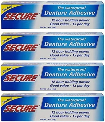 $10.98 • Buy Secure Waterproof Denture Adhesive - Zinc Free - Extra Strong Hold For Upper, Lo