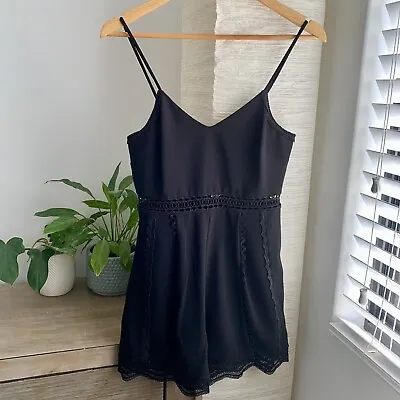 $26 • Buy FOREVER NEW - Black Lace Cut-Out Detail Playsuit Romper - Size 8 - EUC