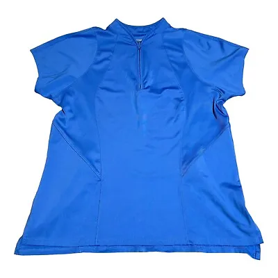 Lucky In Love Short Sleeve 1/4 Zip Shirt Women's L (12) Blue Mock Neck Stretch • $22.97