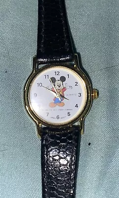 Disney Mickey Mouse Watch 7.5” Black Leather Adjustable Band Not Working • $3