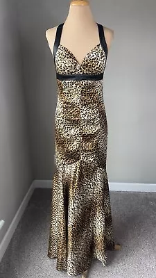 Vintage Morgan & Co Leopard Cheetah Print Mermaid Evening Maxi Dress Women's S M • $39.99