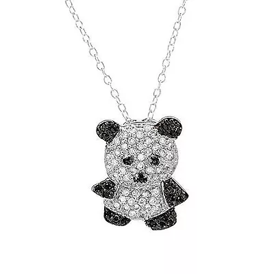 Simulated Diamond 925 Silver Adorable Panda Bear Necklace 14k White Gold Plated • $99.89