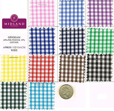 New 1/8  Gingham Polycotton Fabric  12 Colours 44  Wide Midtex M23 Mtex • £5.50