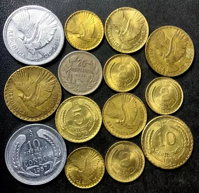 Old Chile Coin Lot - 1923-1968 - CONDORS - 14 HIGH Grade Coins - Lot #A17 • $0.99