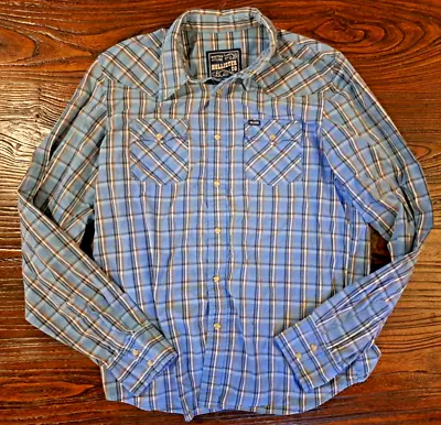 Hollister Mens XL Western Pearl Snap Long Sleeve Shirt Blue • £14.99