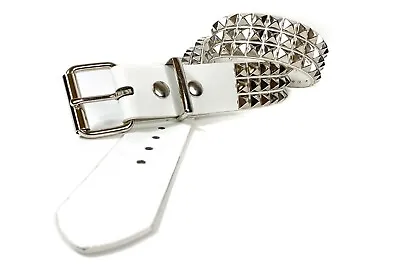 White Patent Vegan Three Row Pyramid Stud Belt Punk Goth  Metal Funk Plus  • $34.99