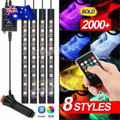 $14.85 • Buy 4X 12V 9LED RGB Car Interior LED Strip Lights Wireless Remote Control Music