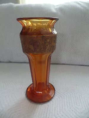 Frieze Glass Vase Moser Karisbad - Art Deco Amber Signed • £669.83