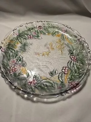 Vintage Mikasa Walther Glas Glass Crystal Etched Platter Winter Christmas Scene • $19.95