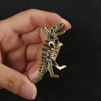 Handmade Pure Copper Dinosaur Skeleton Model Keychain Brass Pendant New • $13.39