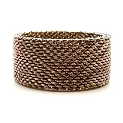 Tiffany & Co. Sterling Silver Gold Tone Mesh 9.5mm Band Ring-Size 6.75-A2822 • $115