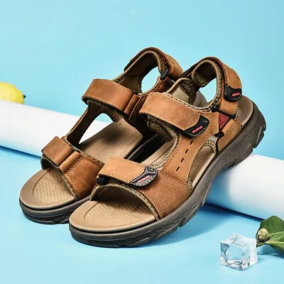 Mens Leather Sandals Summer Open Toe Sandles Sport Sandal Hiking Casual Shoes • £31.14