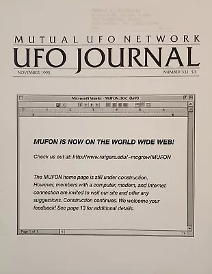 MUFON UFO Journal Mutual UFO Network Magazine #331 November 1995 • $14.99