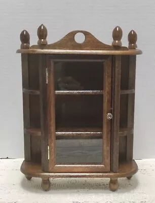 Vintage 12” Wood Table Top Wall Hanging Display Curio Cabinet Glass Door 3 Shelf • $38.90