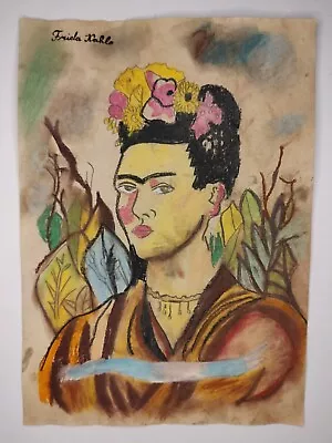 Frida Kahlo Painting Drawing Vintage Sketch Paper Signed Stamped • $99.98