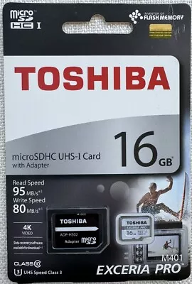 Toshiba 16GB MicroSDHC UHS-I Card With Adaptor Class 10 Memory Card 80MB/s • $9.50