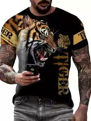 T Shirts Tiger Head Fashion Novelty Men Black Brown Short Sleeve Casual Soft Tee • $18.86