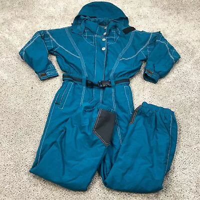 VTG Obermeyer Snow Suit Womens 4 Turquoise Bib One Piece Belted Coveralls Ladies • $111.10