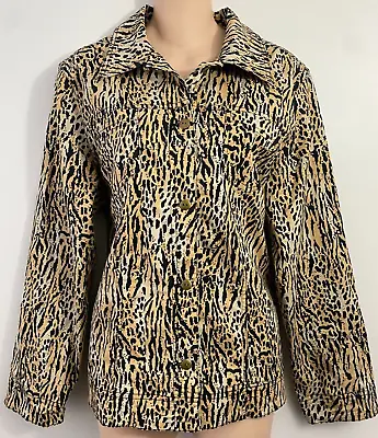 VTG Susan Bristol Leopard Cheetah Print Button Up Jacket Top Blazer Womens Sz L • $22