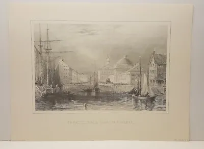 Vintage Lithograph Art Print Etching Faneuil Hall From The Water Bartlett • $35