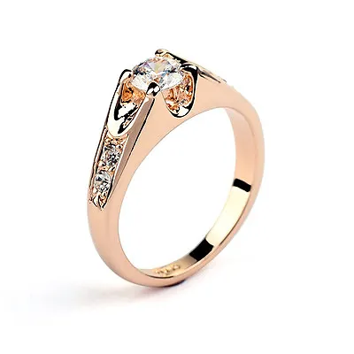 18K White / Rose Gold GF Simulated Diamond Engagement Wedding Band Ring Size 6-9 • $7.99