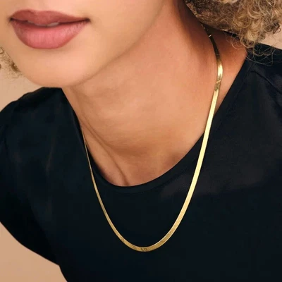 £10.99 • Buy Source 24 Inch 18ct Gold 5mm Herringbone Flat Snake Chain Necklace
