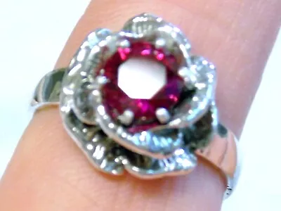 Red Lab Ruby Size 9 Ring 925 Sterling Silver USA Made Vintage Style Rose Flower • $59