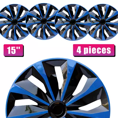 For 15  Set Of 4 Covers Full Rim Snap On Hub Caps Fit R15 Steel Rims Blue Black • $49.99